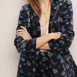 Anthropologie Floral Corduroy Blazer - Black and Blue